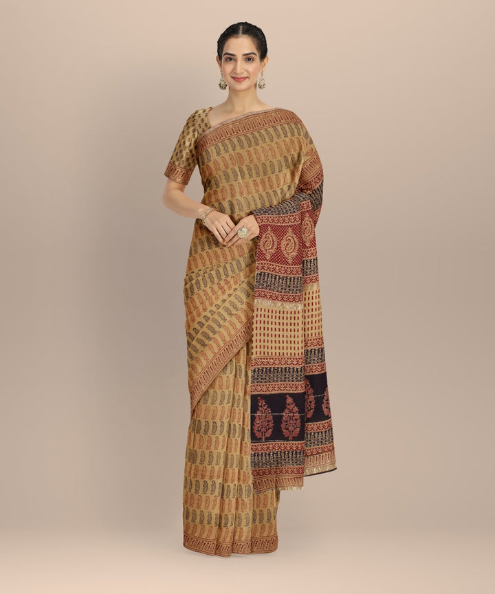 Brown cotton silk handloom chanderi saree