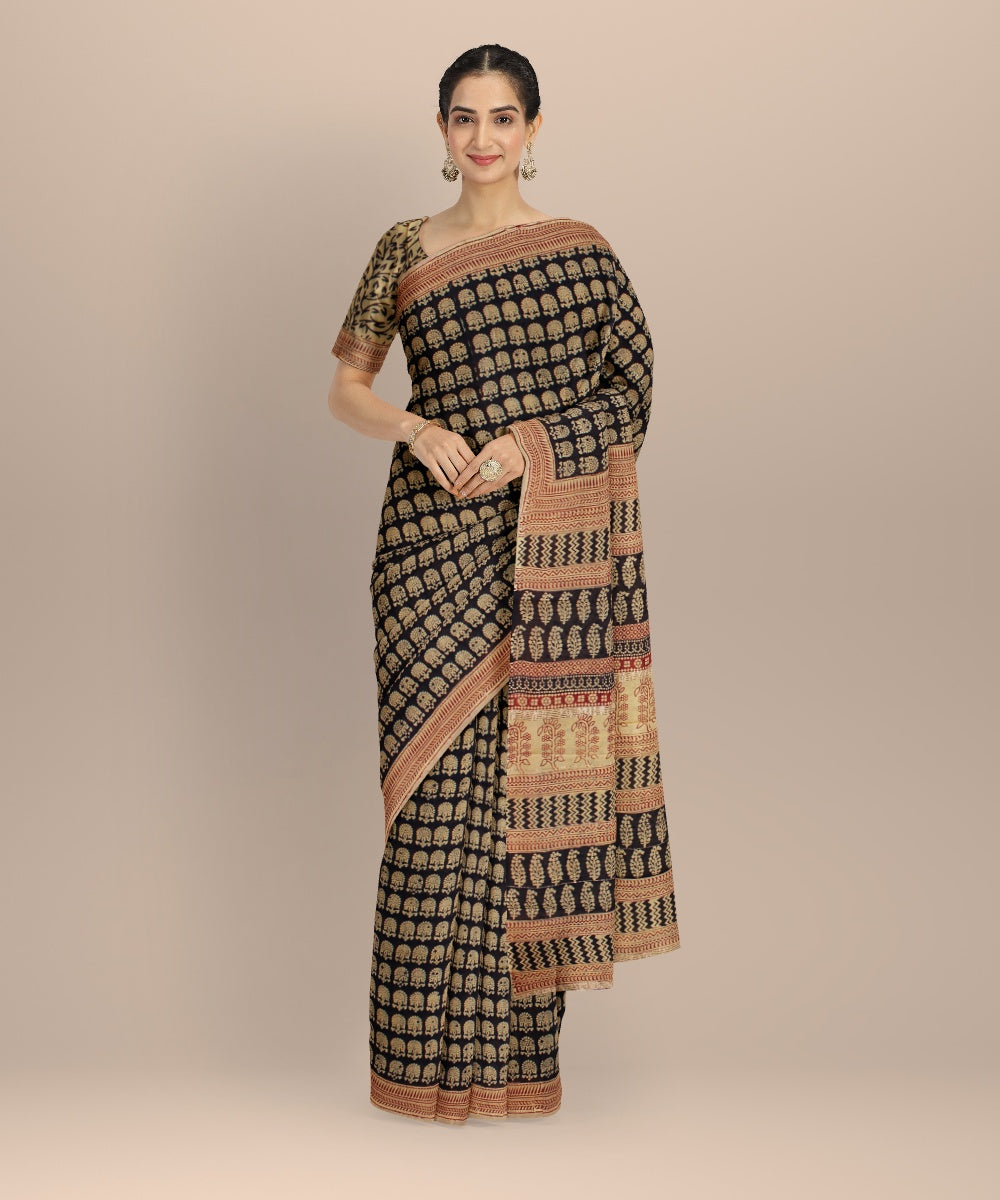 Grey maroon cotton silk handloom chanderi saree