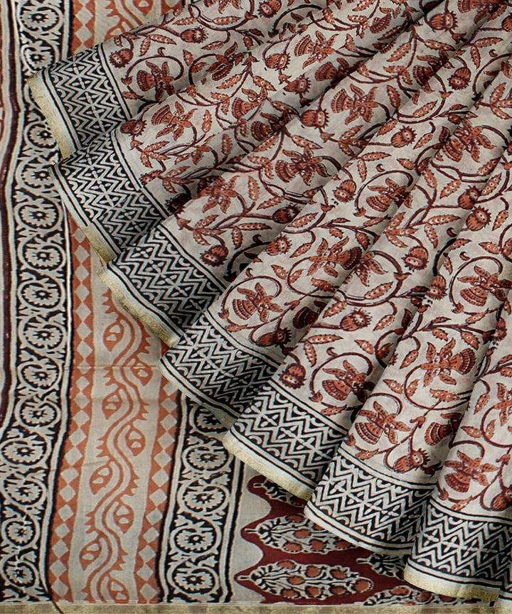 Grey maroon chanderi cotton silk handloom saree