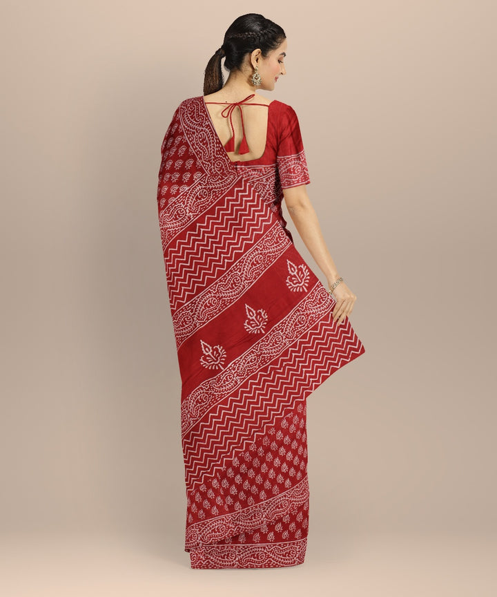 Red hand block printed chanderi cotton silk handloom saree