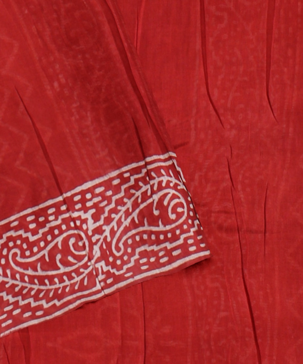 Red hand block printed chanderi cotton silk handloom saree
