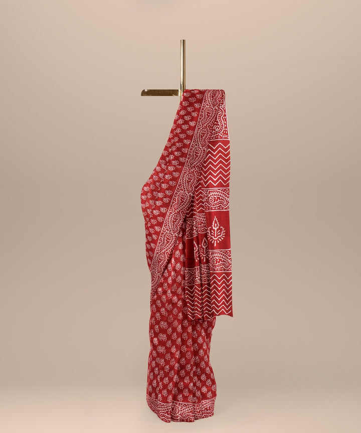 Red hand block printed chanderi cotton silk handloom saree