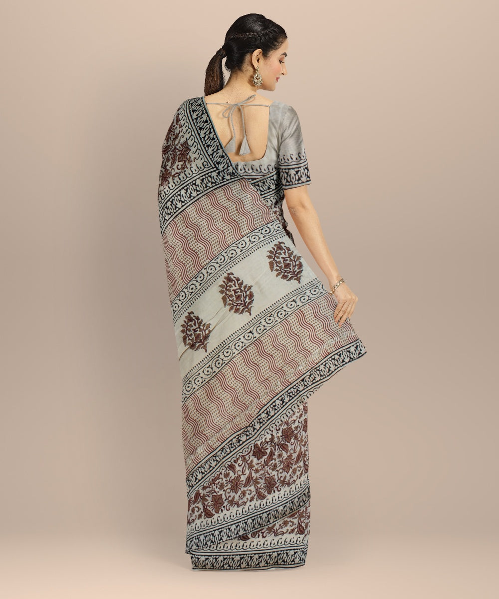 Maroon grey cotton silk handloom chanderi saree