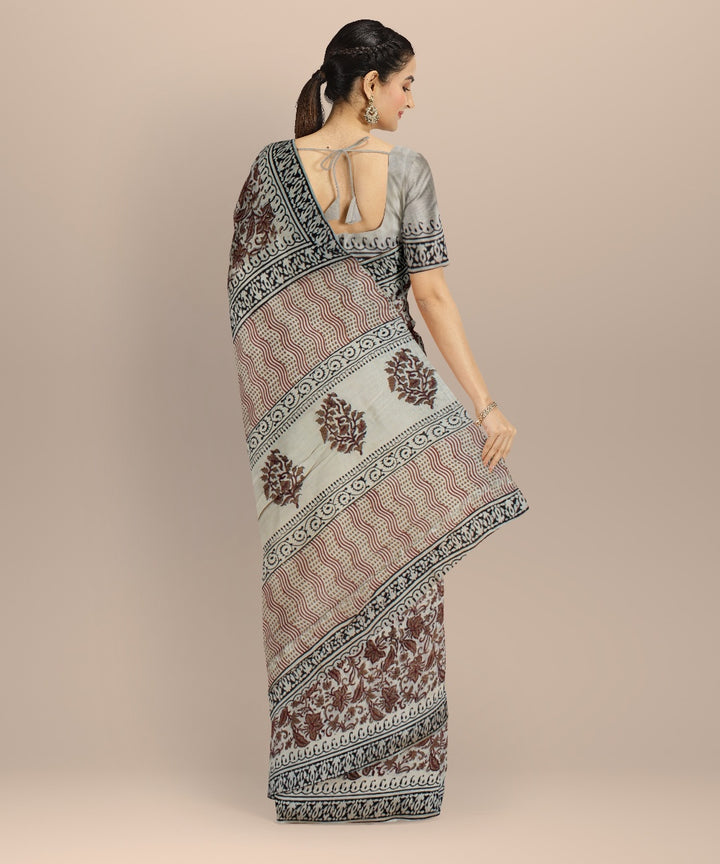 Maroon grey cotton silk handloom chanderi saree