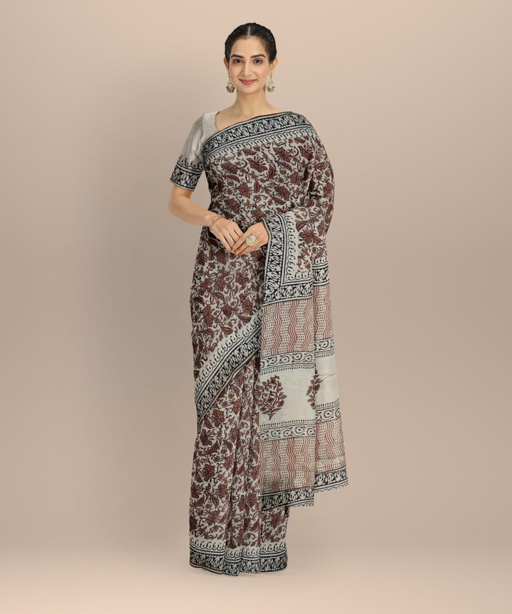 Maroon grey cotton silk handloom chanderi saree