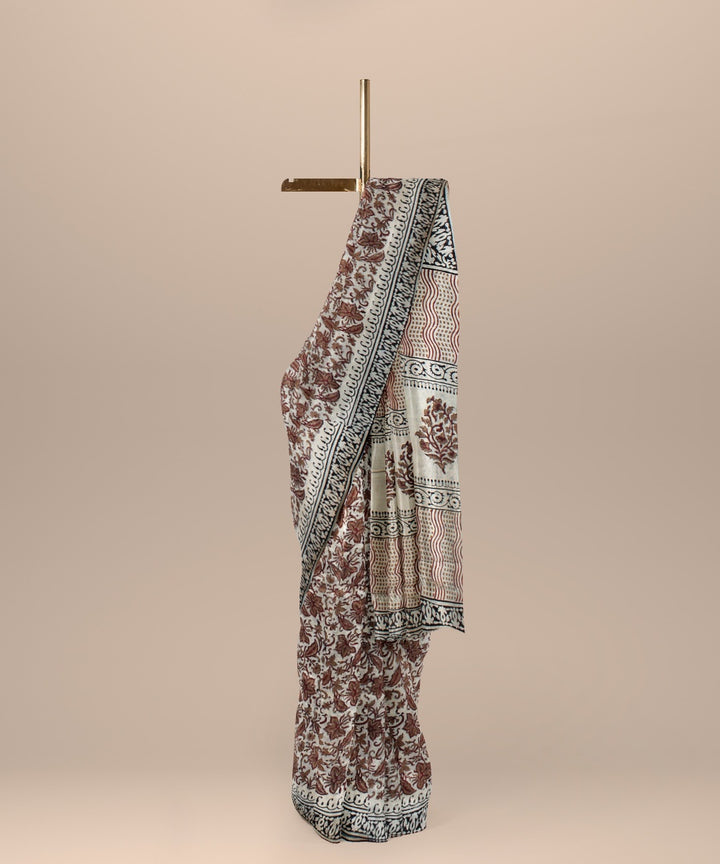 Maroon grey cotton silk handloom chanderi saree