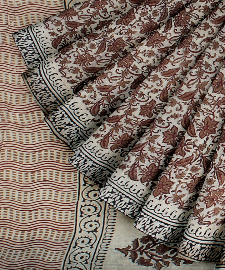 Maroon grey cotton silk handloom chanderi saree