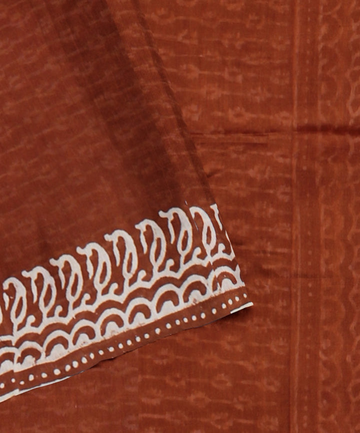 Maroon cotton silk handwoven hand block printed chanderi saree