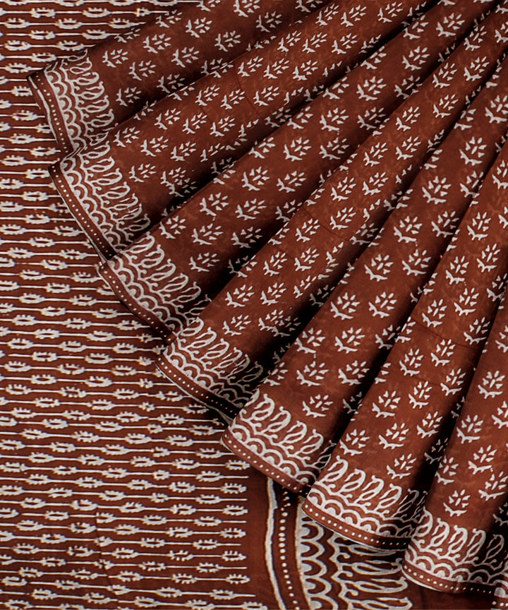 Maroon cotton silk handwoven hand block printed chanderi saree