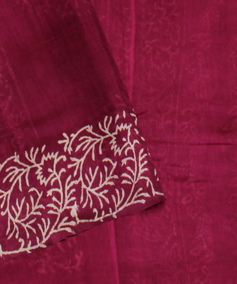 Handloom maroon cotton silk hand block printed chanderi saree