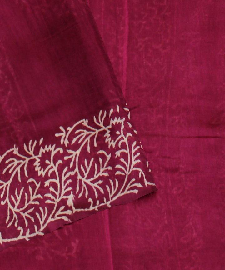 Handloom maroon cotton silk hand block printed chanderi saree