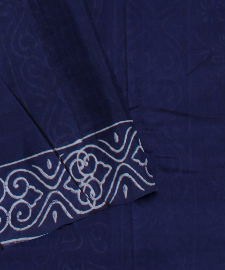 Handwoven navy blue cotton silk hand block printed chanderi saree