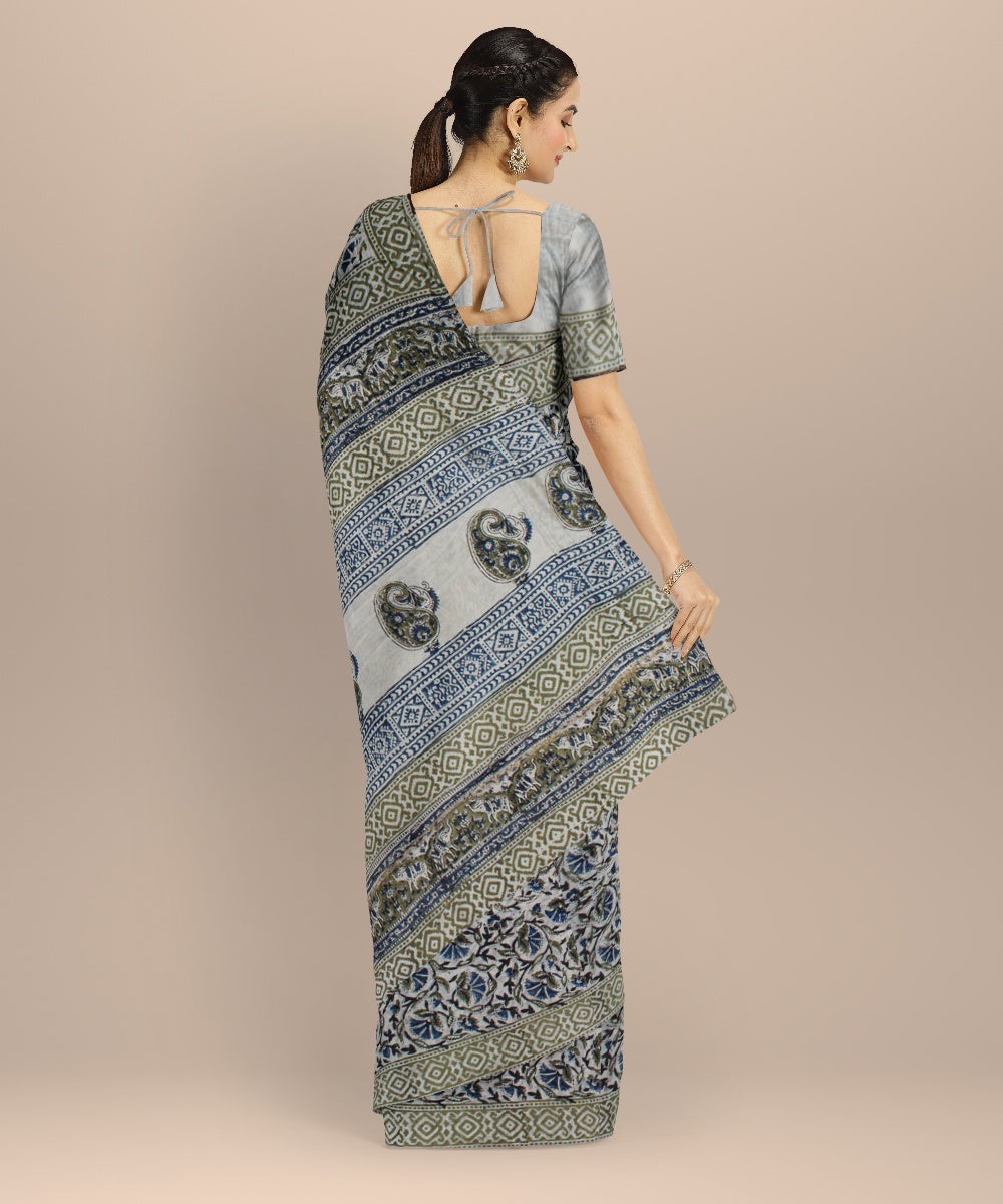 Grey handloom chanderi cotton silk saree