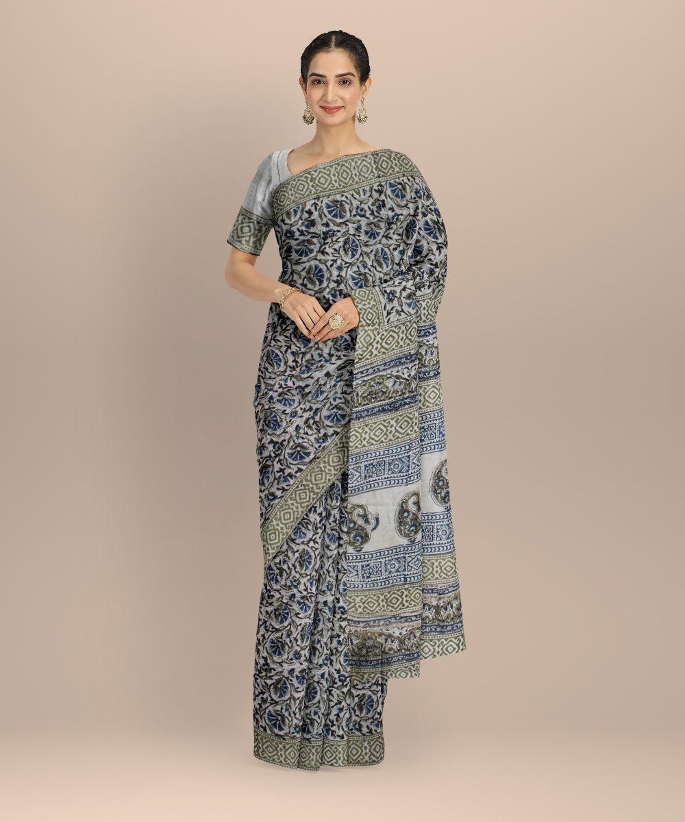 Grey handloom chanderi cotton silk saree
