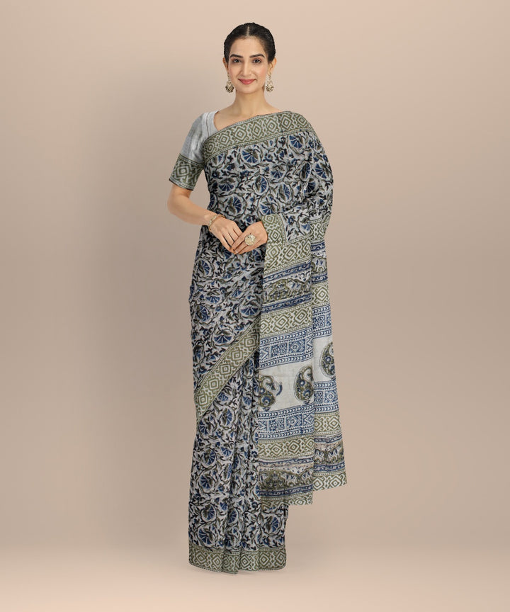 Grey handloom chanderi cotton silk saree