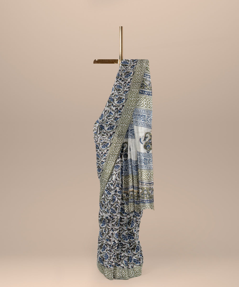 Grey handloom chanderi cotton silk saree