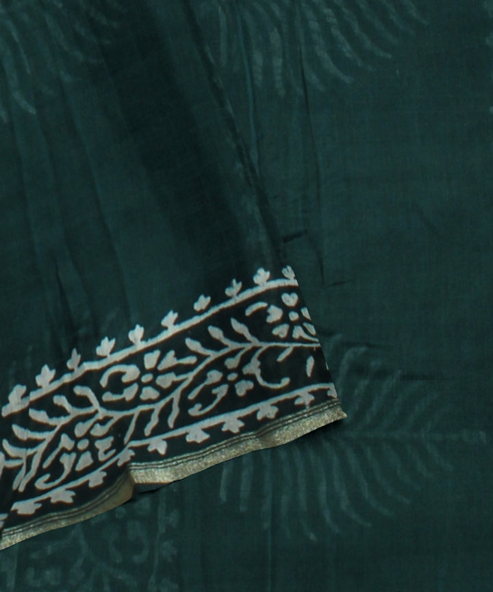 Handloom grey hand block printed chanderi cotton silk saree