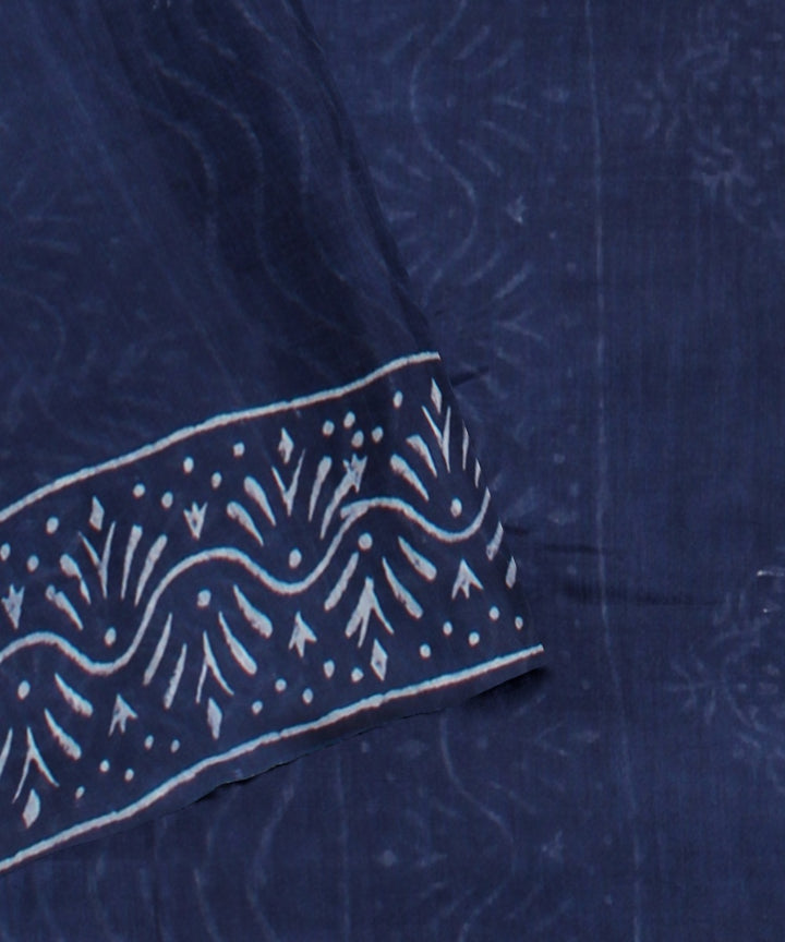 Navy blue cotton silk handloom hand block printed chanderi saree