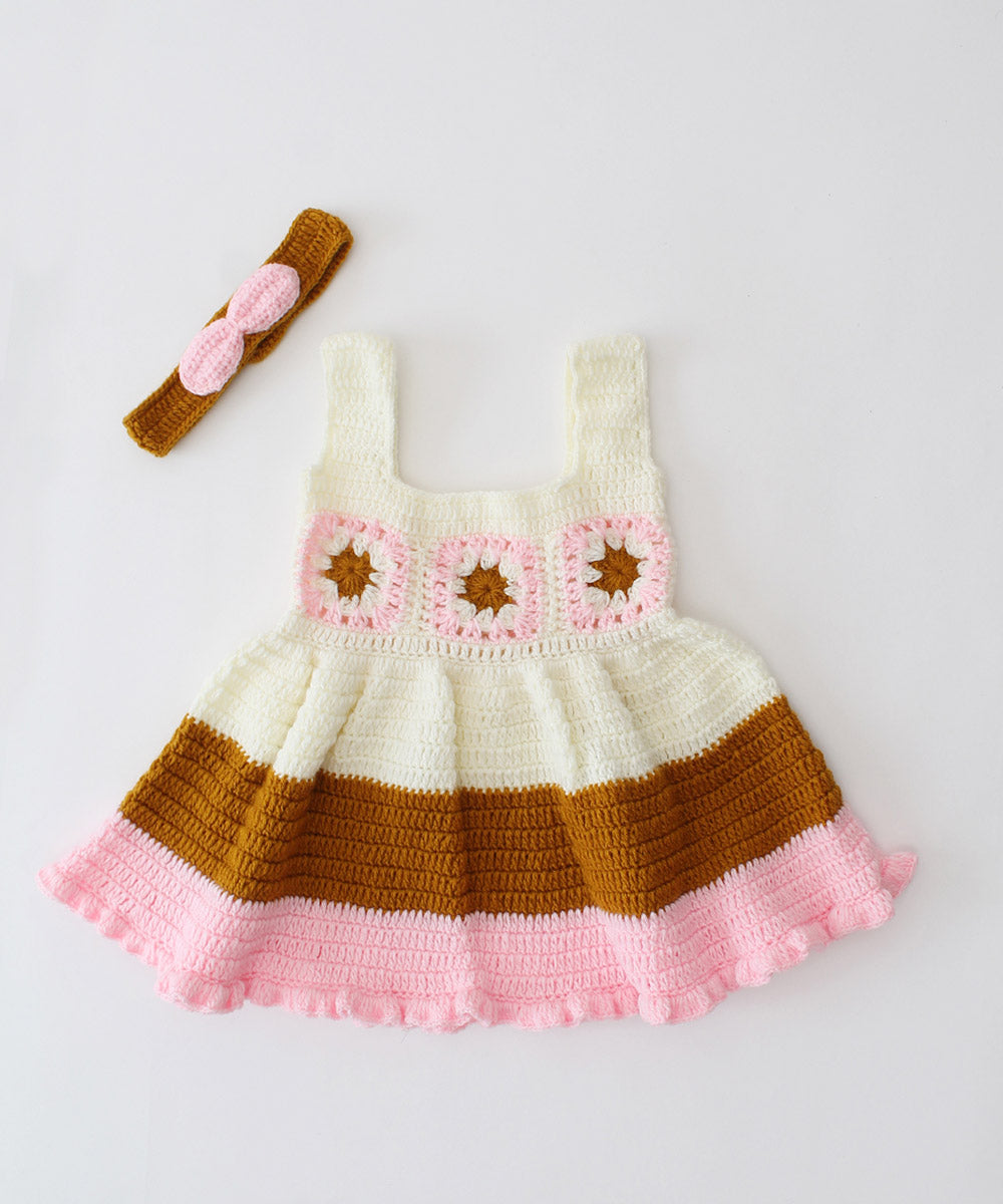 Pink acrylic handmade knitted dress