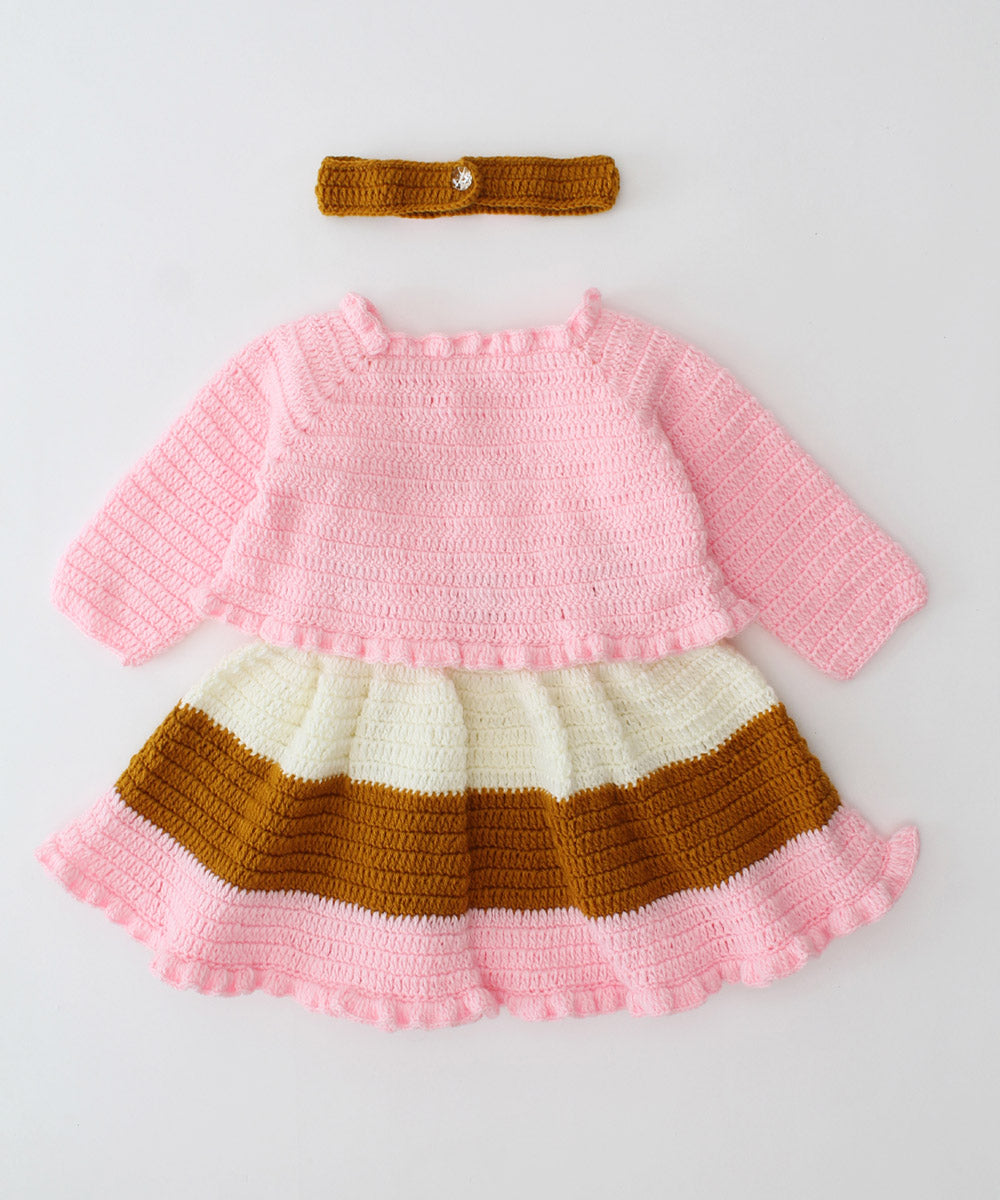 Pink acrylic handmade knitted dress GoSwadeshi Pink acrylic handmade knitted dress GoSwadeshi