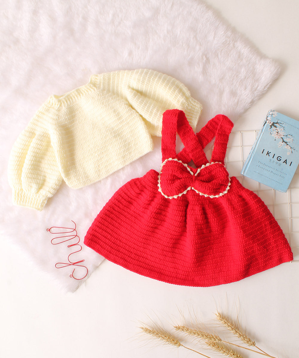 Red acrylic handmade knitted dress