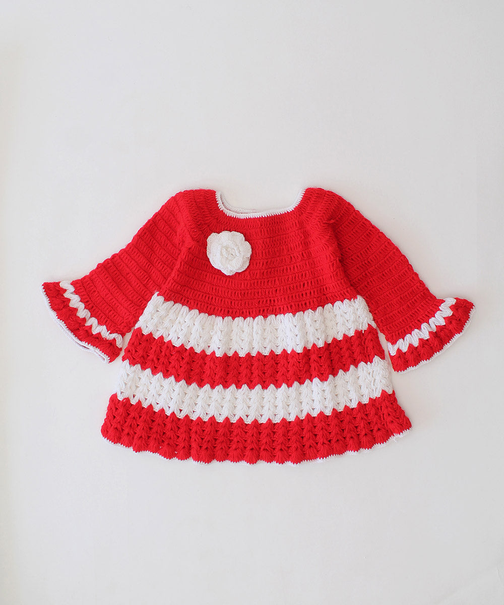 Red handmade acrylic knitted dress