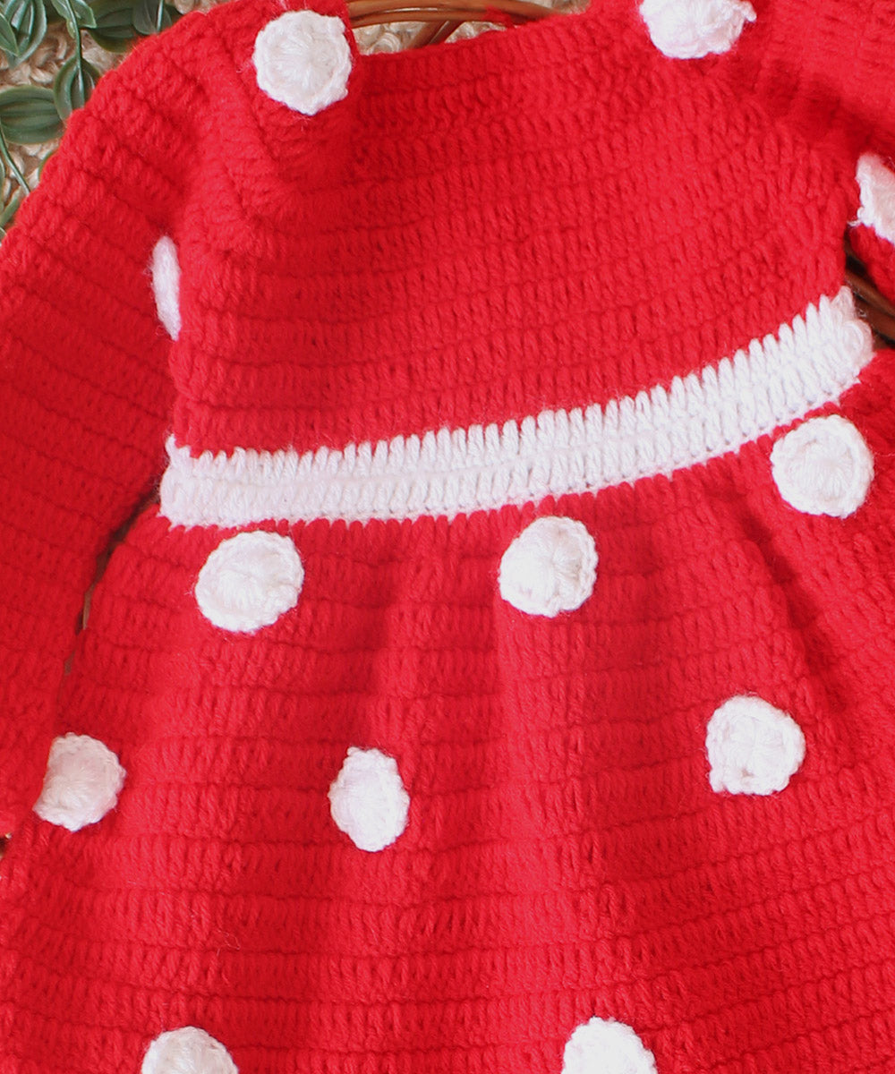 Red white handmade acrylic knitted dress