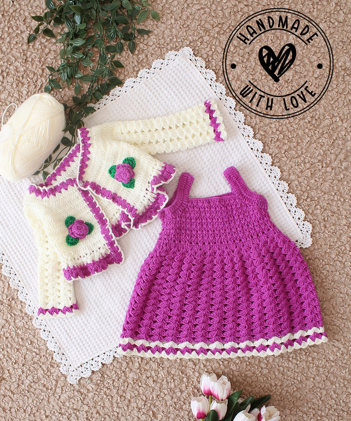 Purple handmade knitted acrylic dress