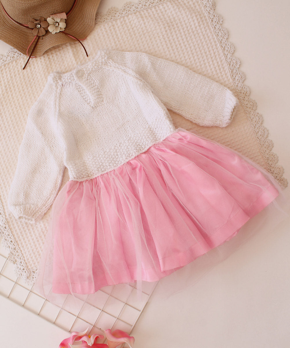 Pink white handmade acrylic knitted dress