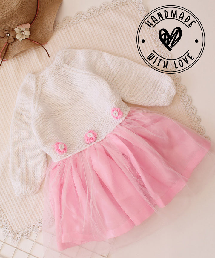 Pink white handmade acrylic knitted dress