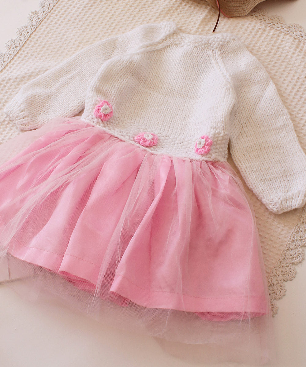 Pink white handmade acrylic knitted dress