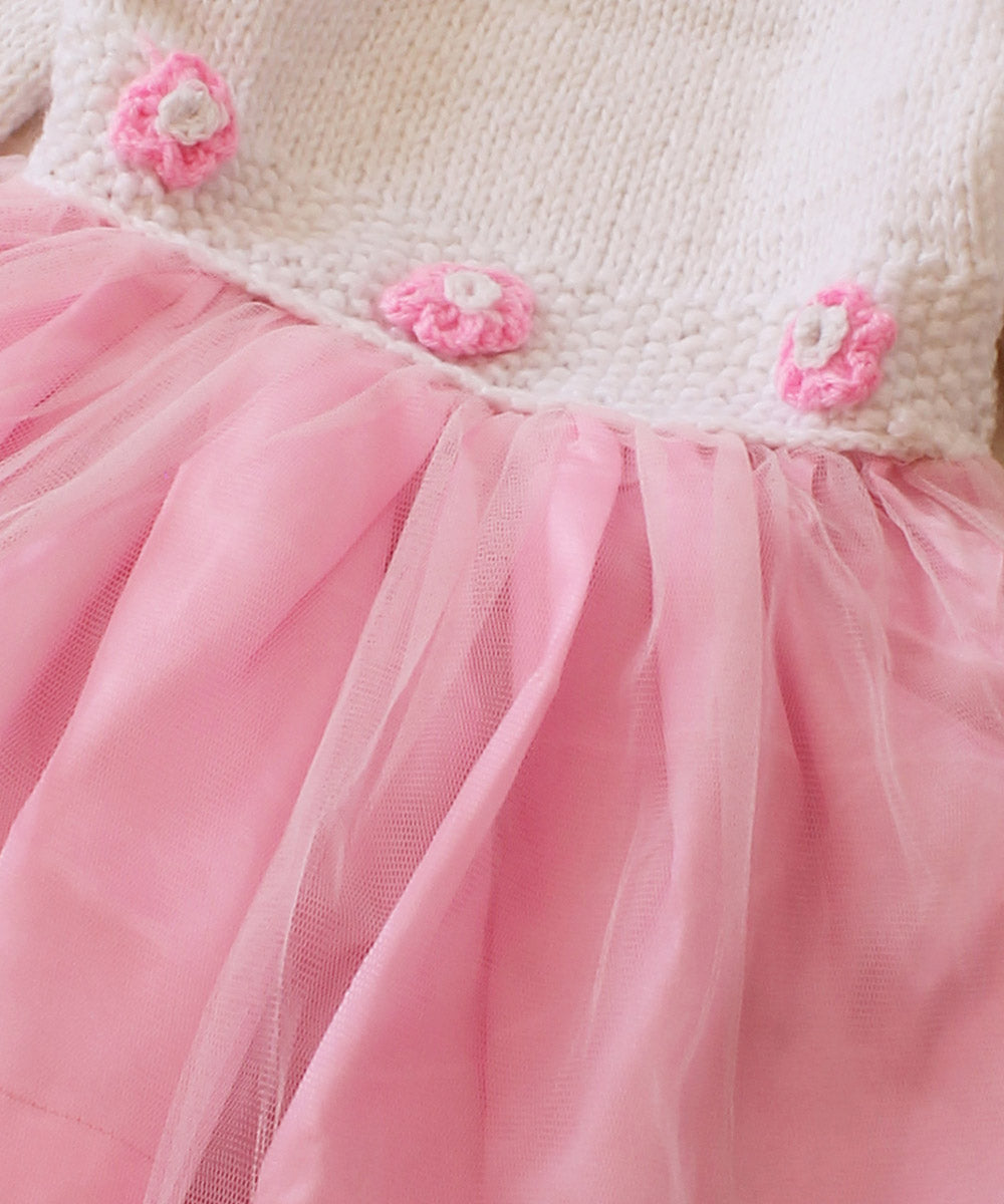 Pink white handmade acrylic knitted dress