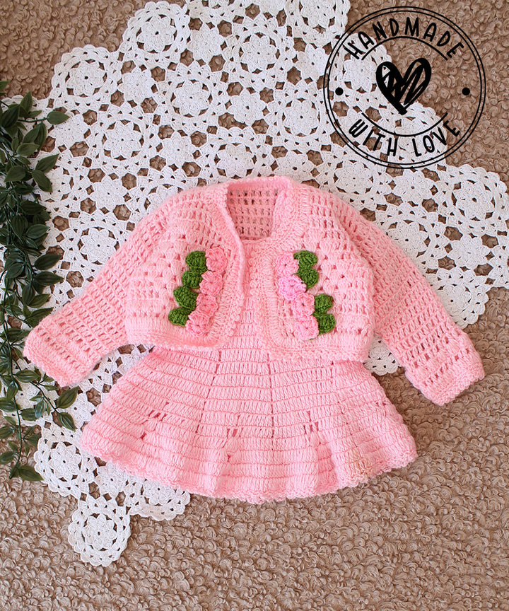 Pink green handmade acrylic knitted dress