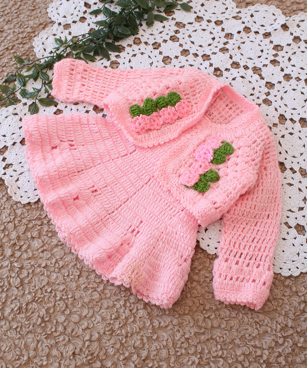 Pink green handmade acrylic knitted dress