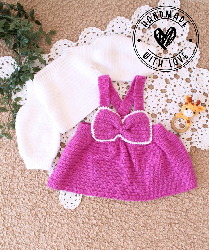 Purple white handmade acrylic knitted dress