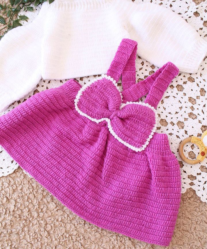 Purple white handmade acrylic knitted dress