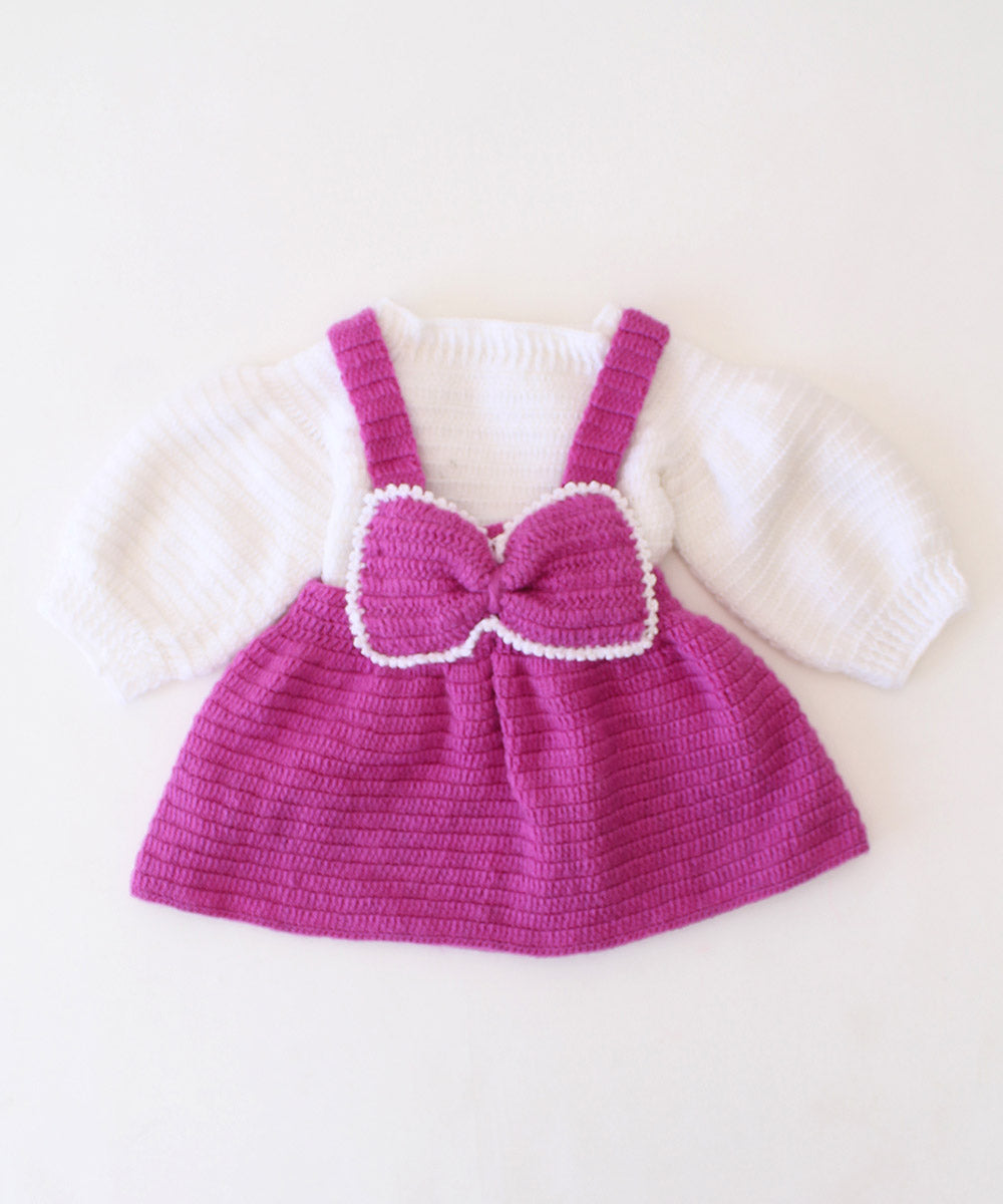 Purple white handmade acrylic knitted dress