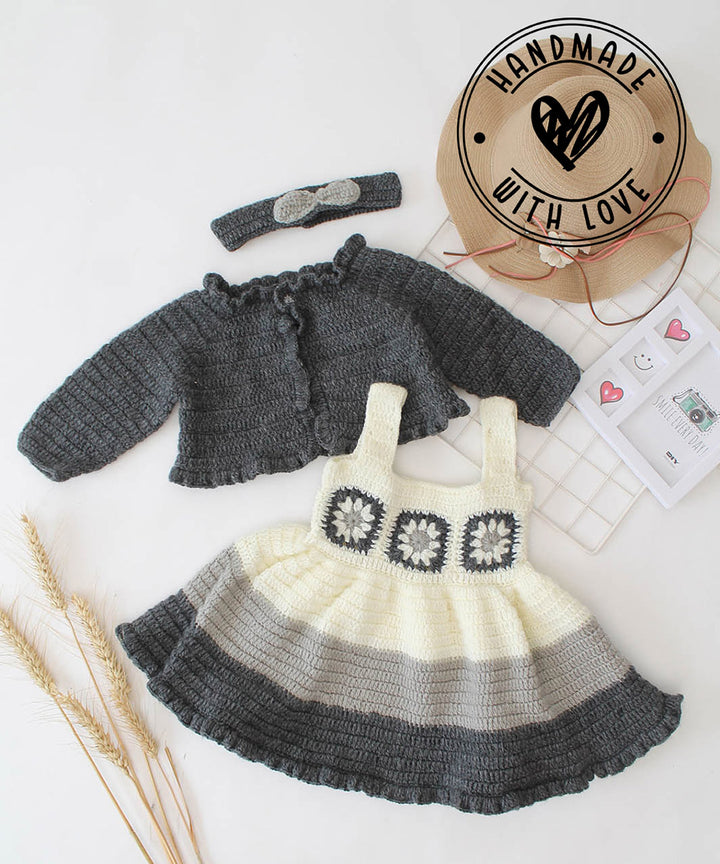 Grey white handmade acrylic knitted dress