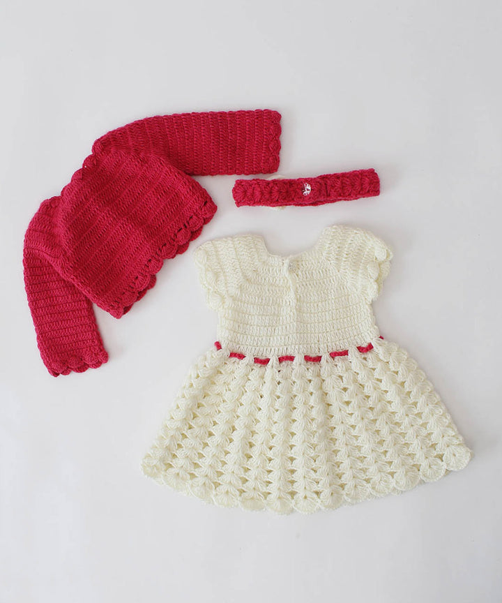 White pink handmade acrylic knitted dress