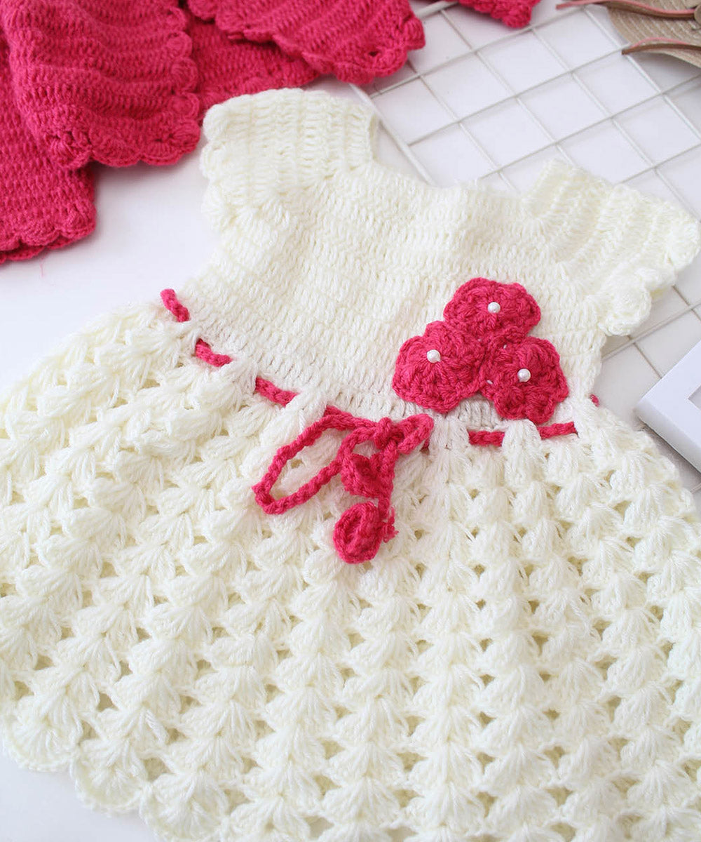 White pink handmade acrylic knitted dress