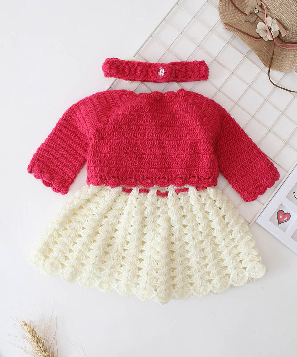 White pink handmade acrylic knitted dress