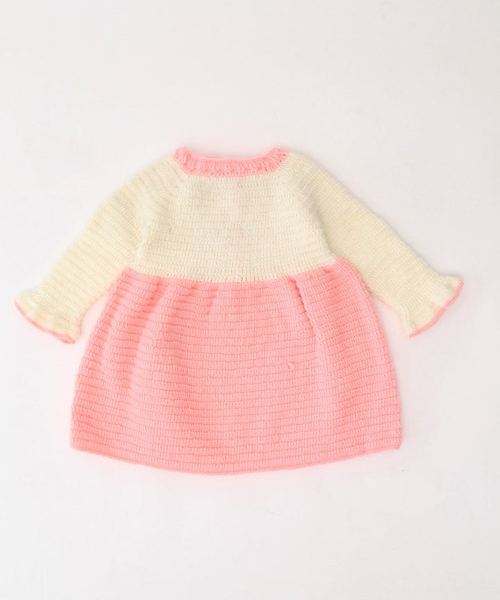 Pink white green handmade acrylic knitted dress