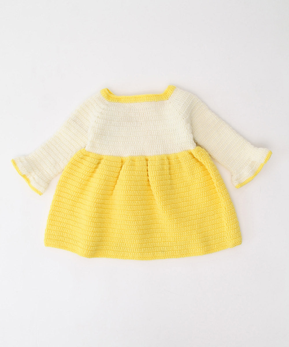 Yellow white handmade acrylic knitted dress