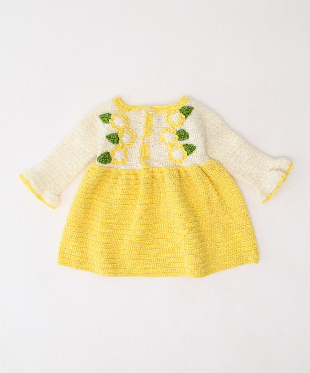 Yellow white handmade acrylic knitted dress