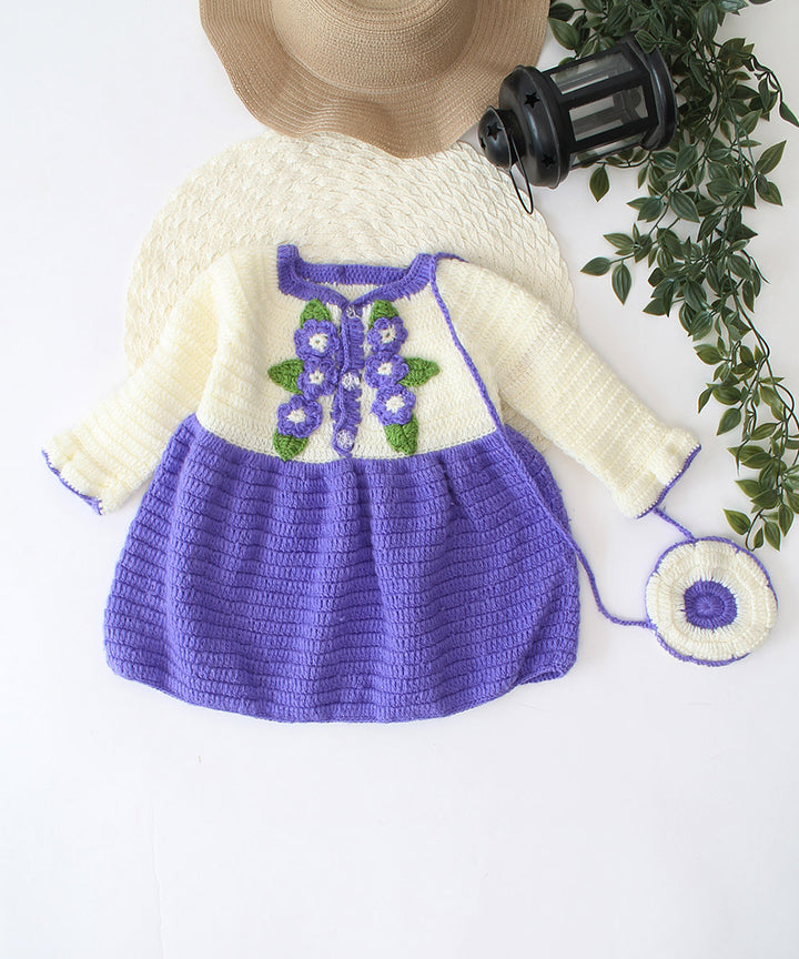 White purple handmade acrylic knitted dress