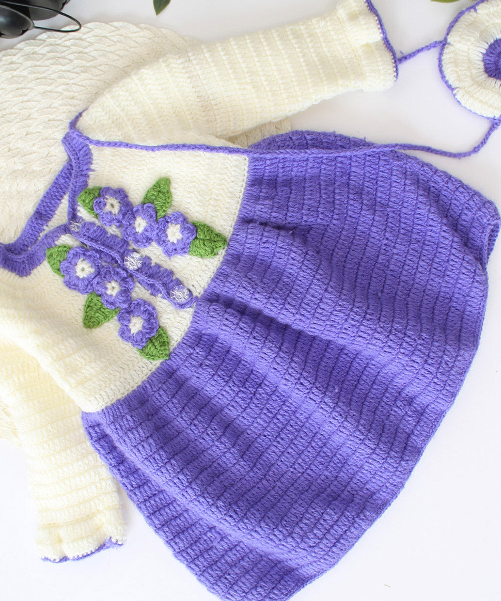 White purple handmade acrylic knitted dress