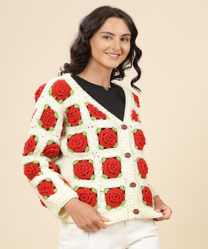 Hand knitted red white women sweater