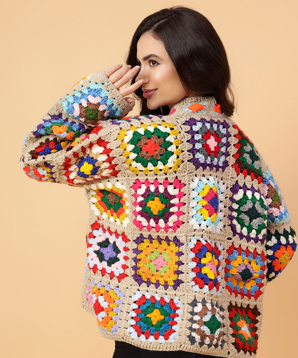 Hand knitted women multicolour sweater