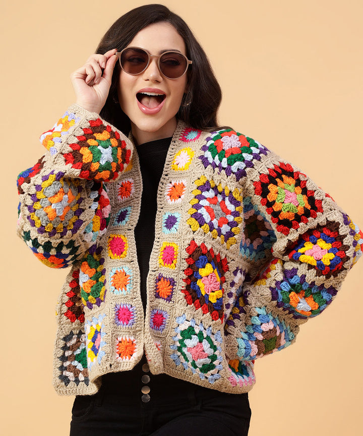 Hand knitted women multicolour sweater