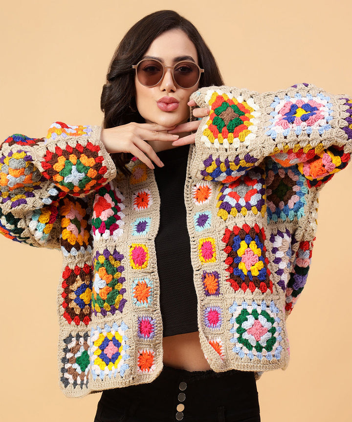 Hand knitted women multicolour sweater